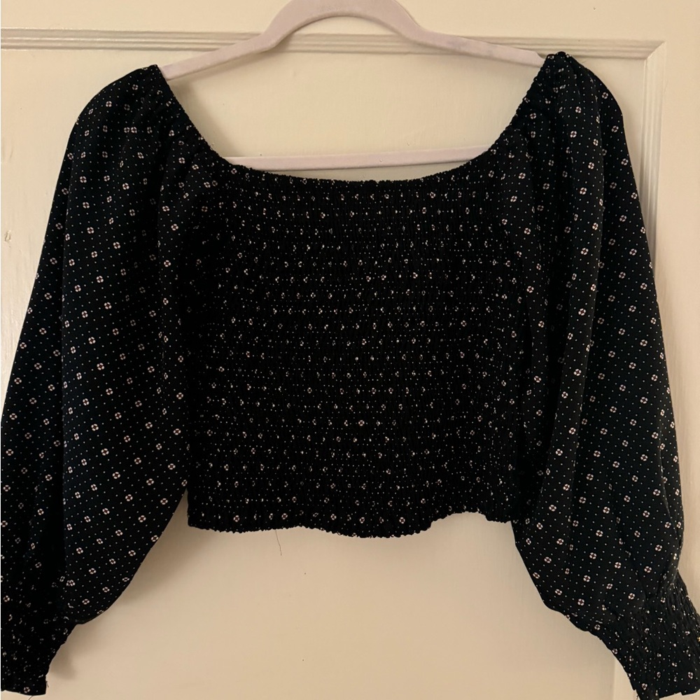 Black Smocked Women's Top